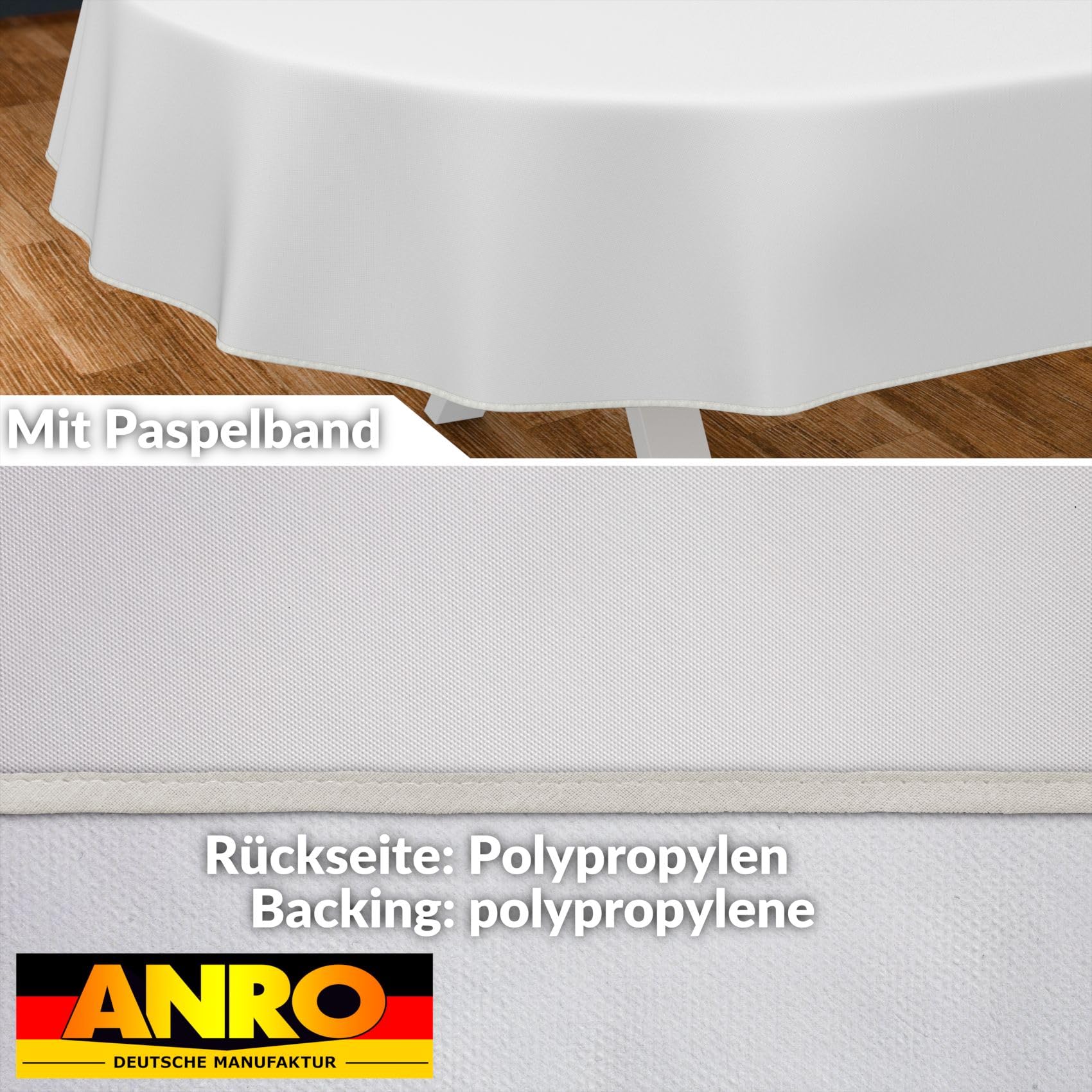 ANRO Oilcloth Tablecloth, Washable, Oilcloth, Garden Tablecloth, Outdoor, Indoor, Oval, 200 x 140 cm with Hem, White - Image 2