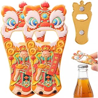 2Pcs Refrigerator Magnet, God of Wealth Feng Shui Decor Metal Chinese Money Decor Beer Bottle Opener for Home Kitchen, Office, School