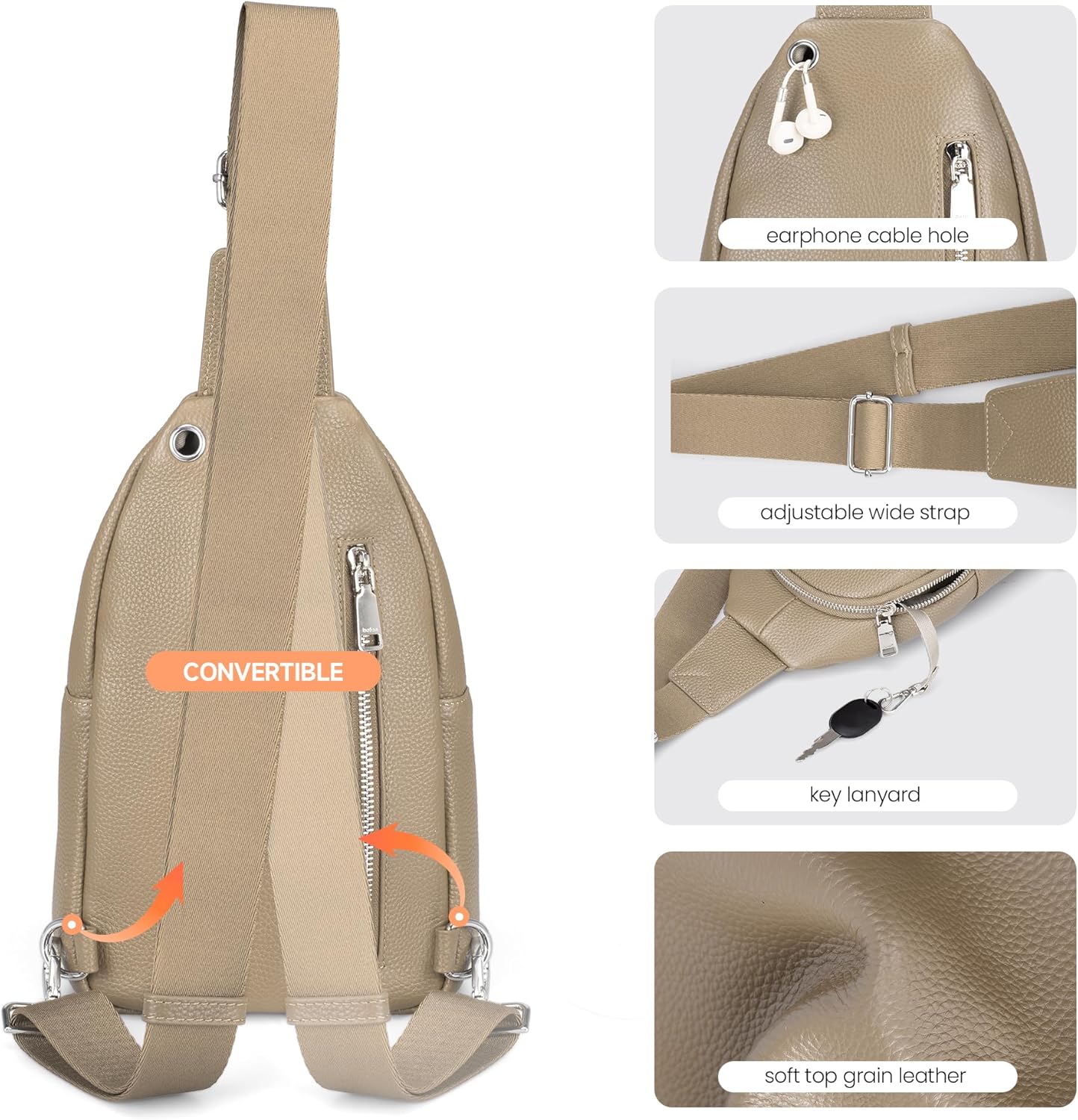 befen Anti Theft Genuine Leather Sling Bag for Women RFID Small Crossbody Bag Chest Bag Leather Fanny Packs for Travel - Image 6