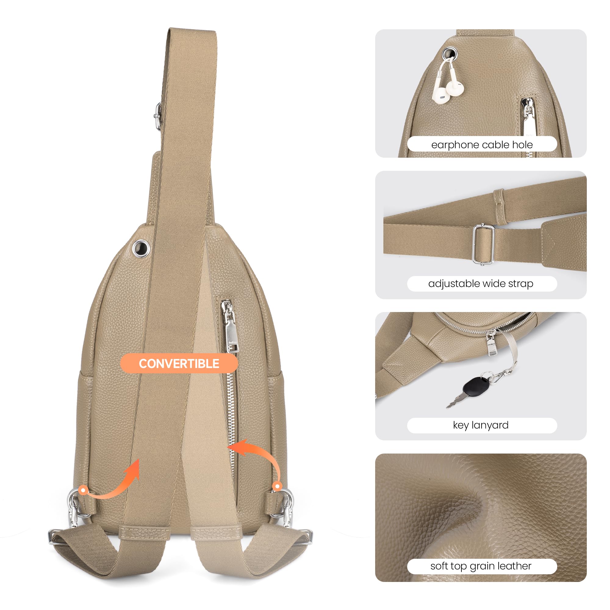 befen Borsa a Tracolla per Donna Anti-taccheggio in Vera Pelle con Protezione RFID – Sling Bag Borsello Tracolla Viaggio per Trekking, Lavoro, Sport