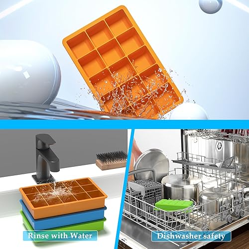 Miniatura 7 de Bandeja para cubitos de hielo paquete de 3 bandejas de hielo de silicona flexibles de fácil liberación 15 moldes para cubitos de hielo bandejas