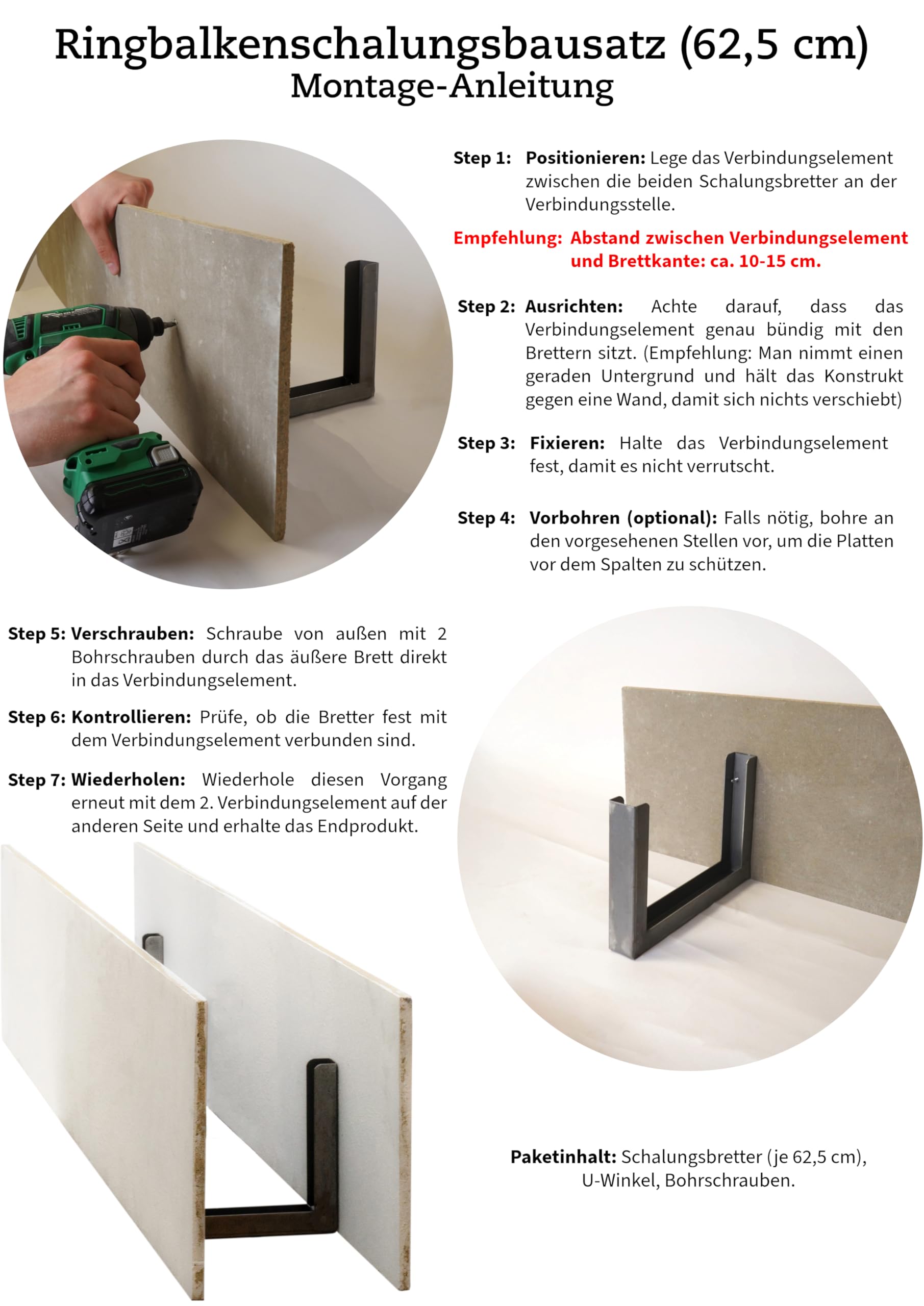 Ringbalkenschalungs Bausatz inkl. Verbindungsmaterial 24 cm Höhe - unbesandet - für Mauerwerk 24 cm - 5m Länge - Betonschalung Witterungsbeständig - einzel Teile zum Zusammenbauen