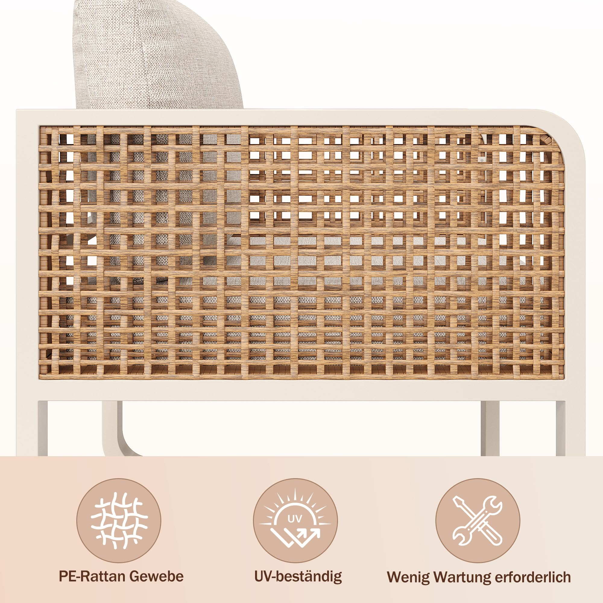 Merax Gartenmöbel Set 6-7 Personen, Gartenlounge Lounge Set aus Metallrahmen & PE-Rattan, Balkonmöbel Outdoor Sitzgruppe mit Tisch & Kissen, Kombinierbar Gartensofa-Set, Wetterfest für Terrasse, Beige
