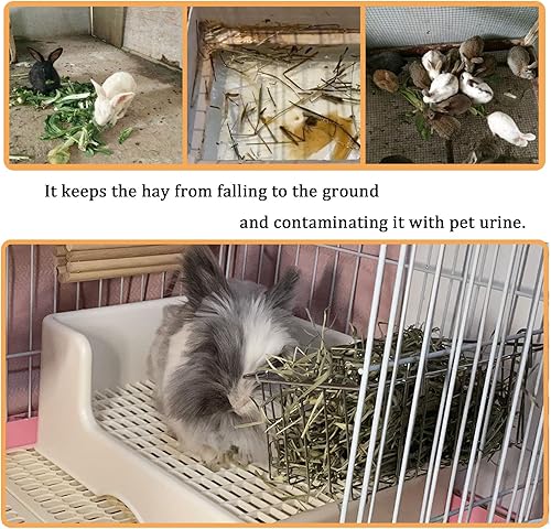 Miniatura 3 de Comedero de heno para conejos, dispensador de heno para colgar en jaula, alimentador de metal para animales pequeños, soporte para heno para