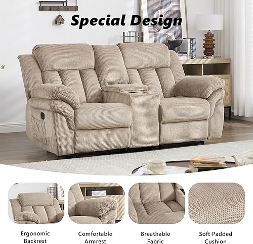 Miniatura 9 de CANMOV Juego de sofá reclinable, sofá biplaza reclinable manual con reposabrazos sobrerelleno para sala de estar, muebles de dormitorio, oficina, 2