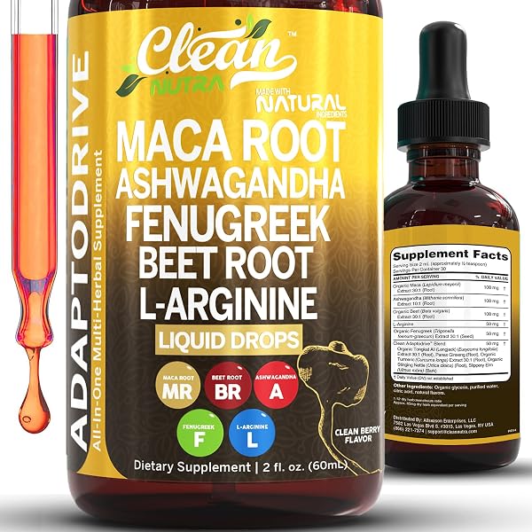 Clean Nutra Organic Maca Root Liquid Drops with Ashwagandha, Fenugreek, Beet…