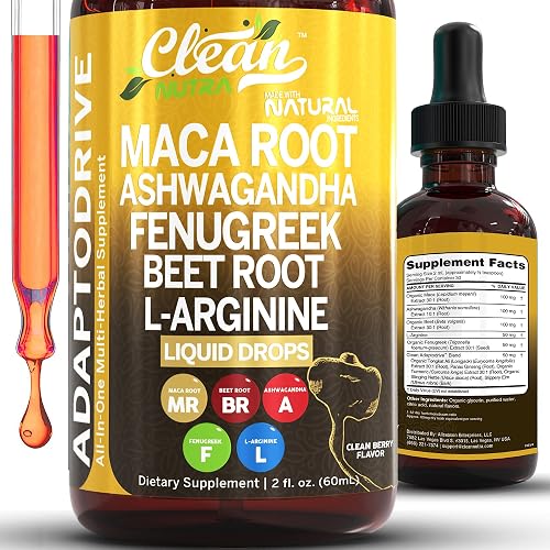 Clean Nutra Organic Maca Root Liquid Drops with Ashwagandha, Fenugreek,