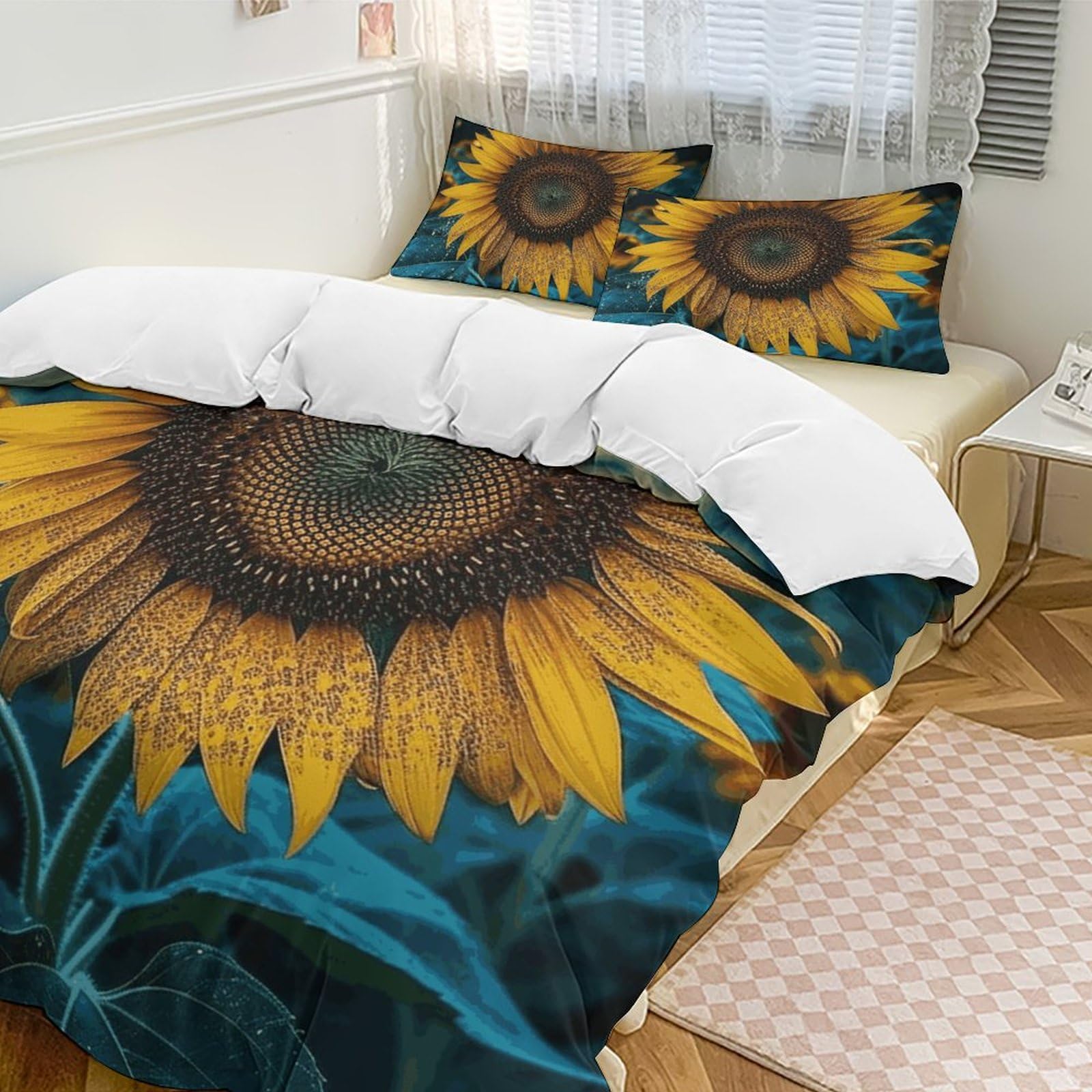 Housse de couette tournesol 3 pièces 178x218 cm en microfibre avec fermeture éclair pour adulte