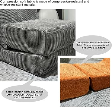 Compression Sofa,Compressed Sofa in Box,Folding Sofa Bed,Folding Sofa, Portable Fold Out Chair Bed ,Comfy Floor Sofa Lounge,Chenille/Corduroy Fabric - for Living Room Bedroom(Gray)