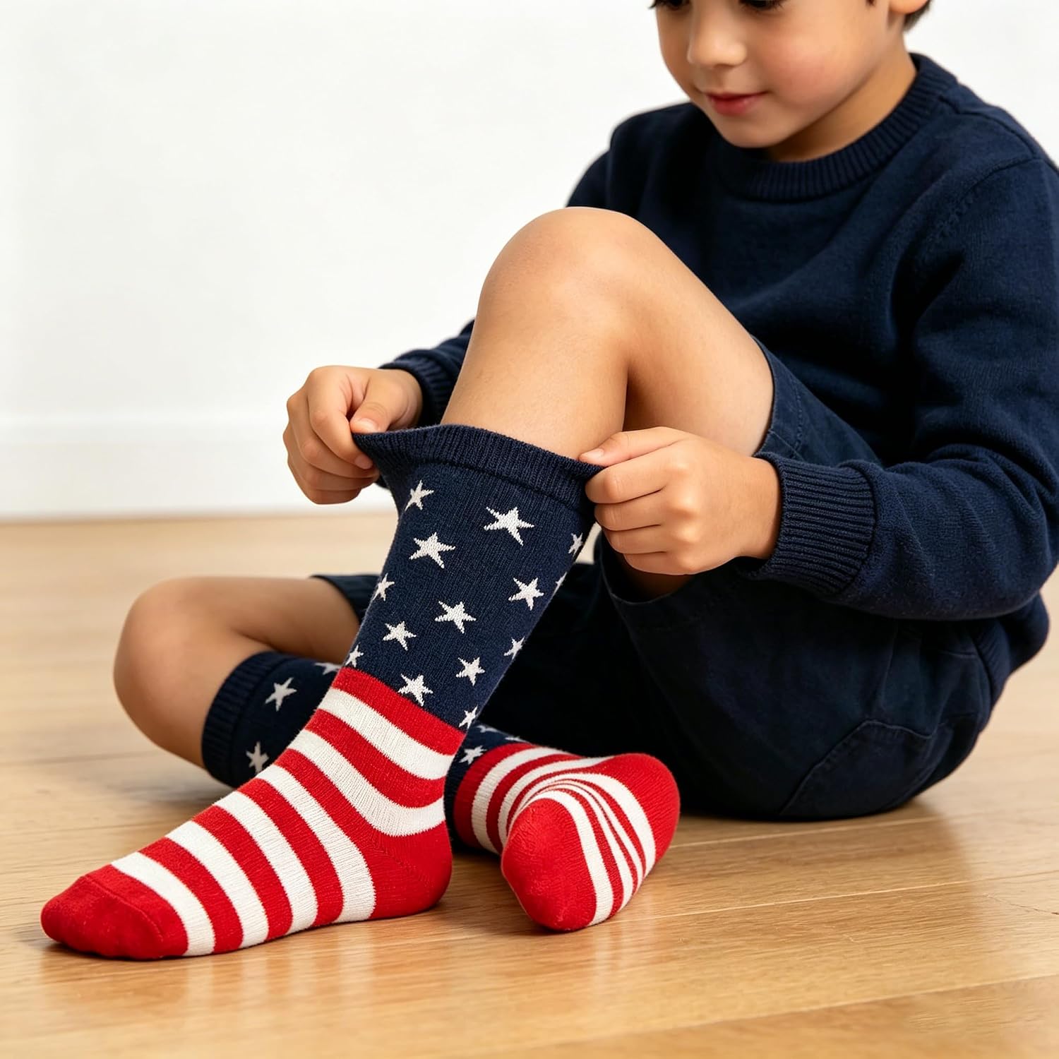 Kids Patriotic American Flag Knee High Soccer Socks for Boys Girls 4-6 Years, July 4th Athletic Wicking Football Socks