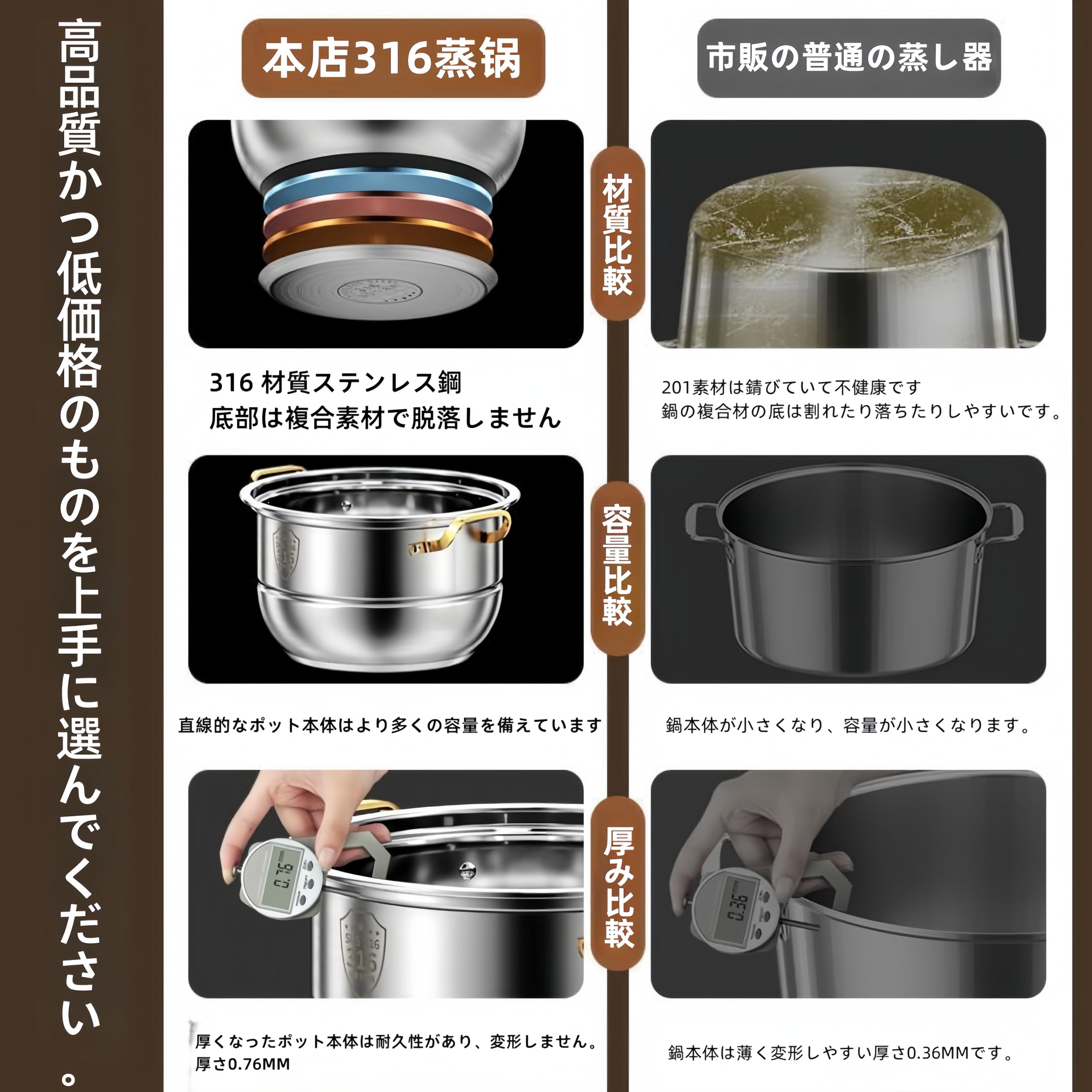 Amazon｜RoBeKaU蒸し器 蒸し鍋 ステンレス 二段三段四段 蒸しもの鍋 鍋