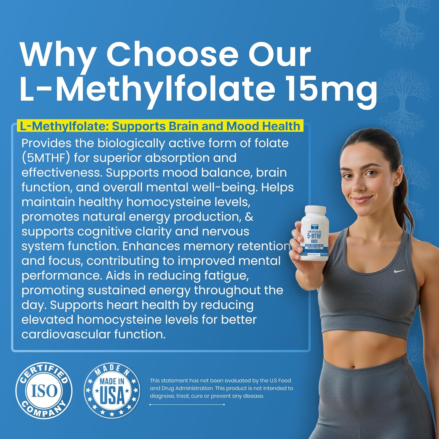 L-Methylfolate 15 MG 120 CAPSULESOptimized & Highly Bioactive Methyl Folate, 5-MTHF Supplement for Mood and Immune Support, Natural Diet Supplement for Energy, Non-GMO & Gluten-Free,
