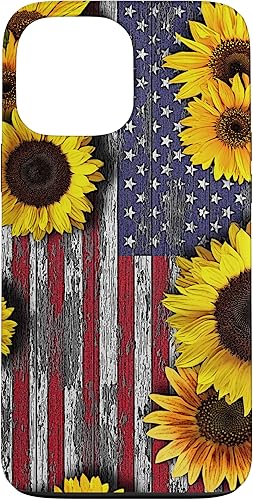 Funda para iPhone 13 Pro Max con bandera estadounidense con girasoles