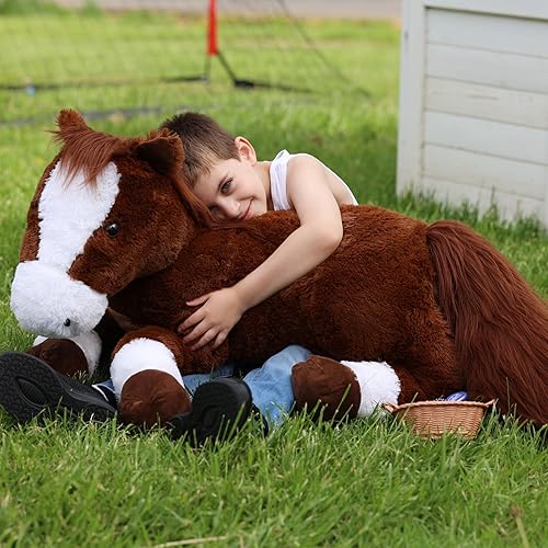 Miniatura 2 de Tezituor Caballo de Peluche Gigante Realista de 47 Pulgadas, Pony de Peluche Suave de 4 Pies para Abrazar, Almohada de Peluche de Caballo Grande,