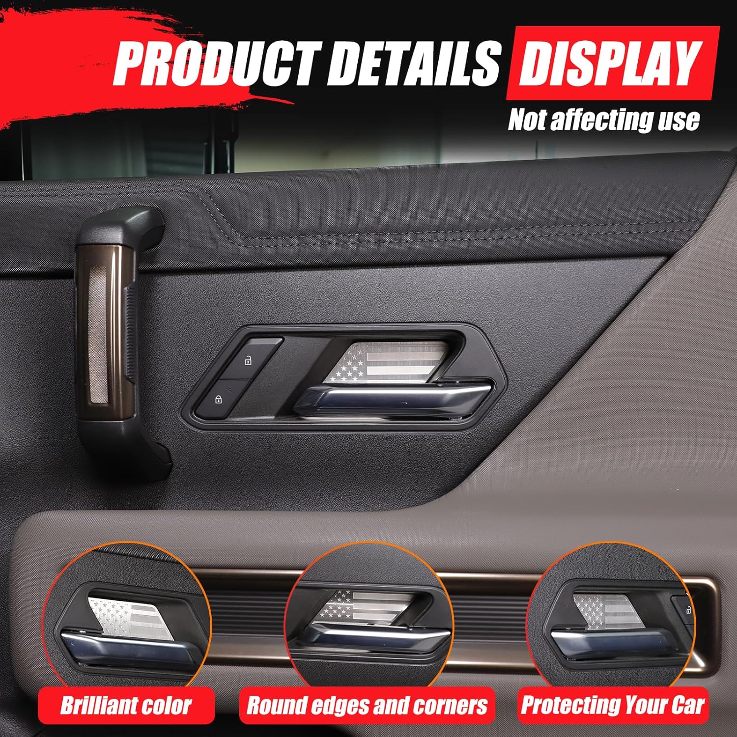 for Hummer EV Accessories Car Inner Door Panel Trim Sticker Front Rear Door Handle Panel Protection Cover Decoration Sticker Molding for Hummer EV SUV Pickup 2022-2025 2026 4PCS (American Flag)