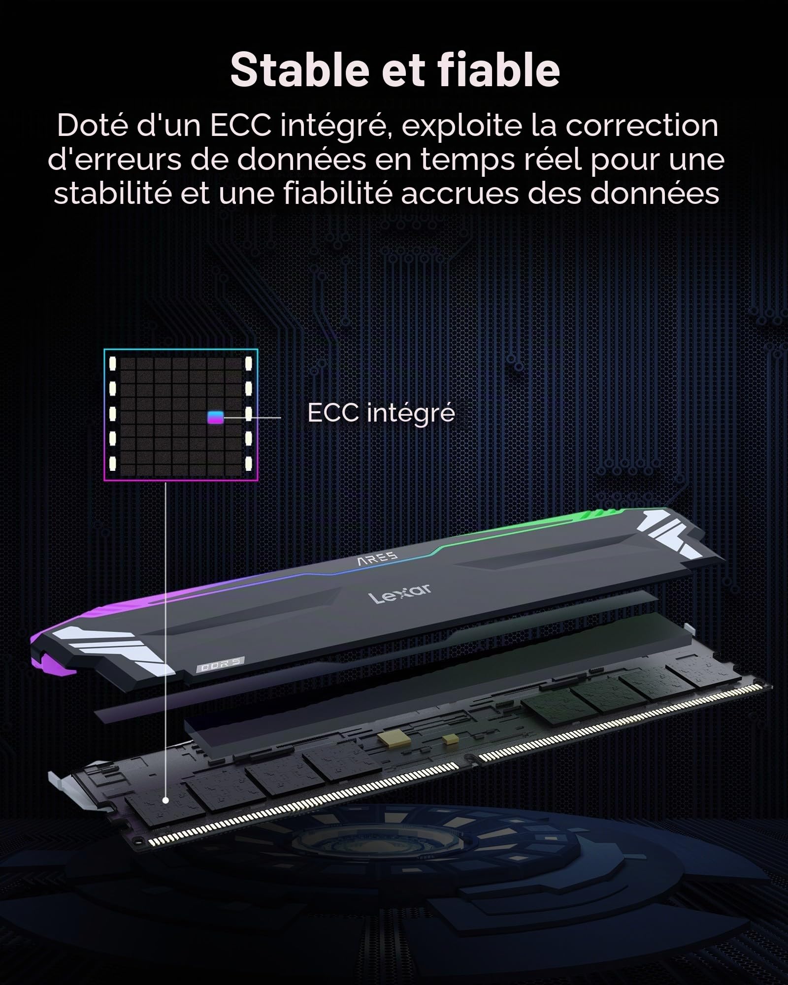 Lexar RGB DDR5 RAM Kit 32 Go (2x16 Go) 6800 MHz CL34, Mémoire 288 broches UDIMM pour ordinateur de jeu PC, Mémoire DRAM de bureau pour XMP 3.0, AMD EXPO, CL34-45-45-108, 1.4V