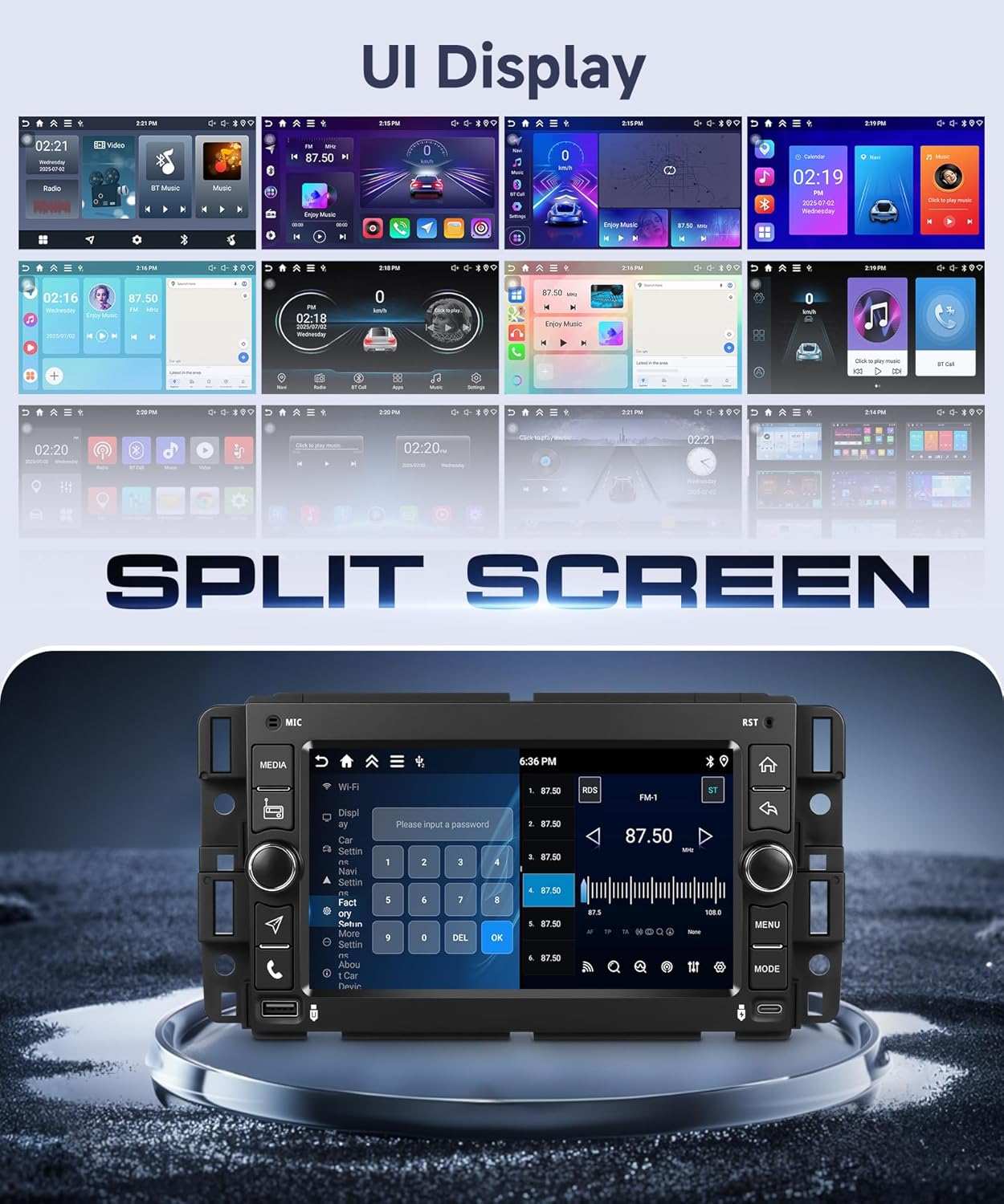 4G+128G Android Car Radio for GMC Sierra 2007-2013 with Wireless CarPlay Android Auto, 7 Inch Touchscreen Car Stereo Mirror Link GPS Navigation WiFi Bluetooth FM RDS EQ SWC Backup Camera