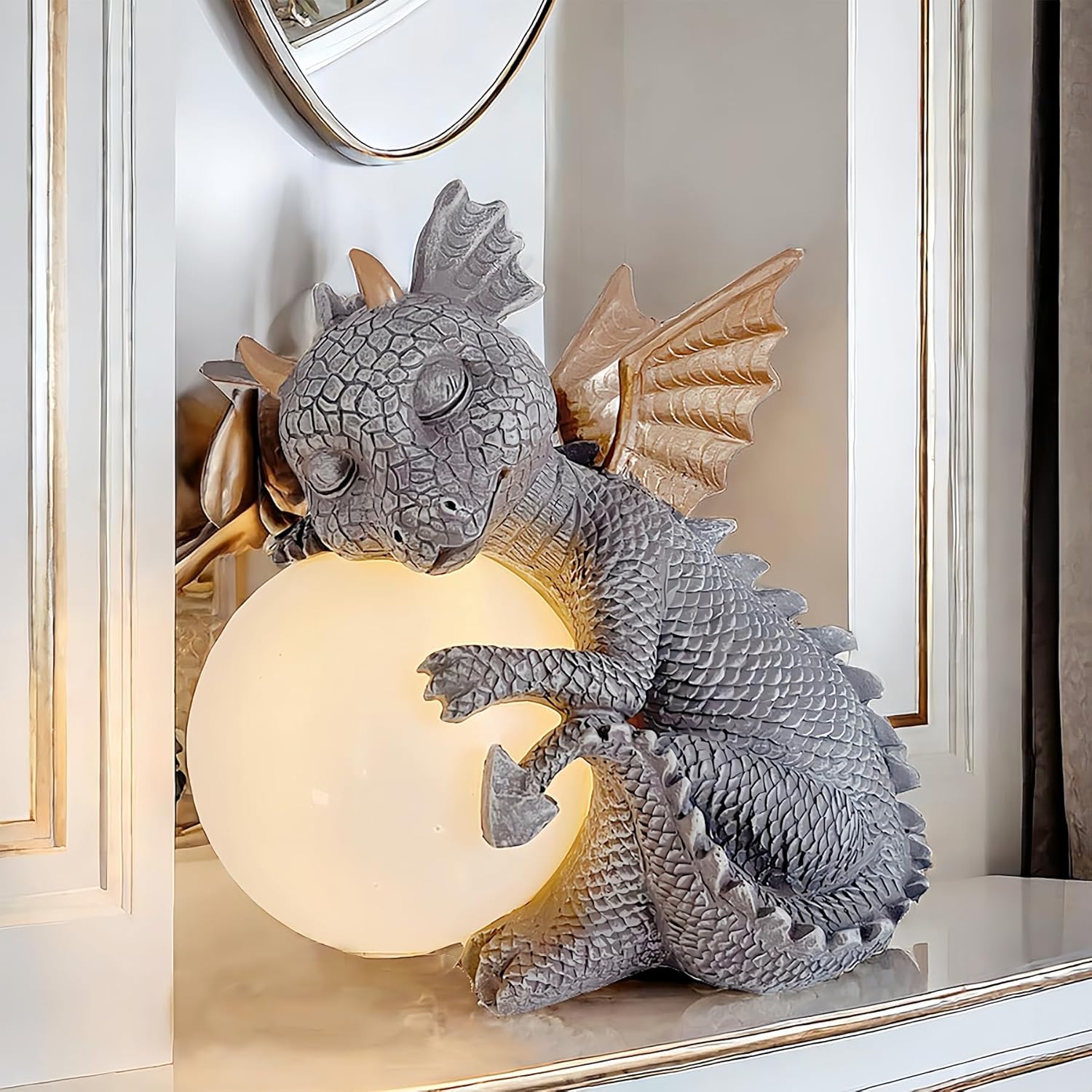 8.7" Solar Dragon Garden Statue,LED Figurine Light,Resin Outdoor Sculpture,Solar Patio Accent Decor,Night Garden Light Statue,Powered Sculpture Yard Art,Landscape Decor,Path Light Ornament
