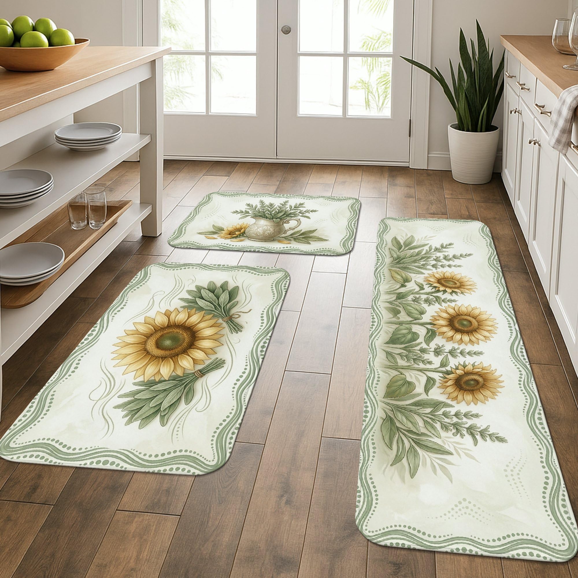 Tapis de cuisine motif tournesol naturel lot de 3 tapis lavable confortable