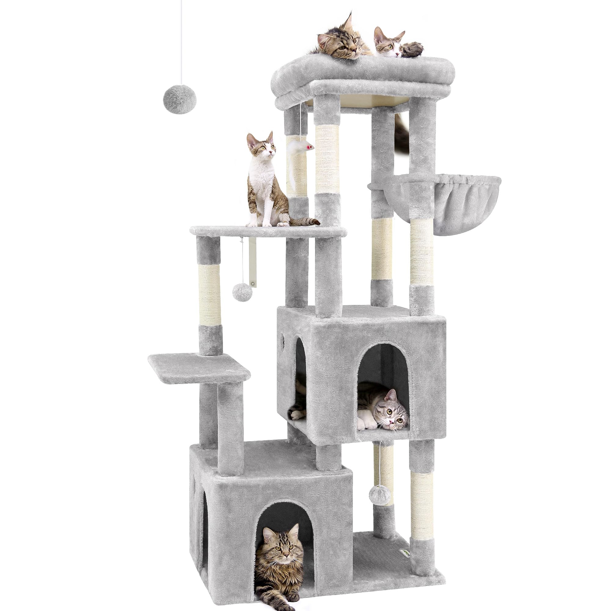 Globlazer Cat Tower for Indoor Cats, Heavy Duty Cat Trees for Large Cats Adult Big Cats Maine Coon Cat Tree Tower with Scratching Post, Extra Large Top Perch, Cat Condos, F61, Cloud Grey, 61inchGlobal Recycled StandardGlobal Recycled StandardGlobal Recycled Standard