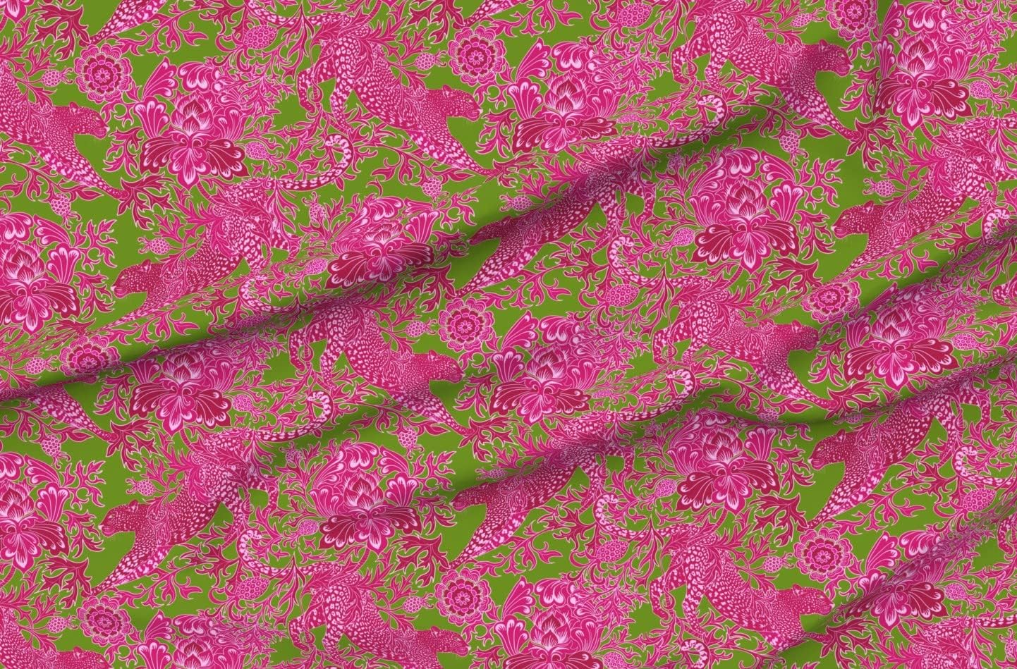 Spoonflower Fabric - Chinoiserie Maximalist Chintz Cheetah Jungle Hot Pink Bright Neon Printed on Petal Signature Cotton Fabric by The Yard - Sewing Quilting Apparel Crafts Decor