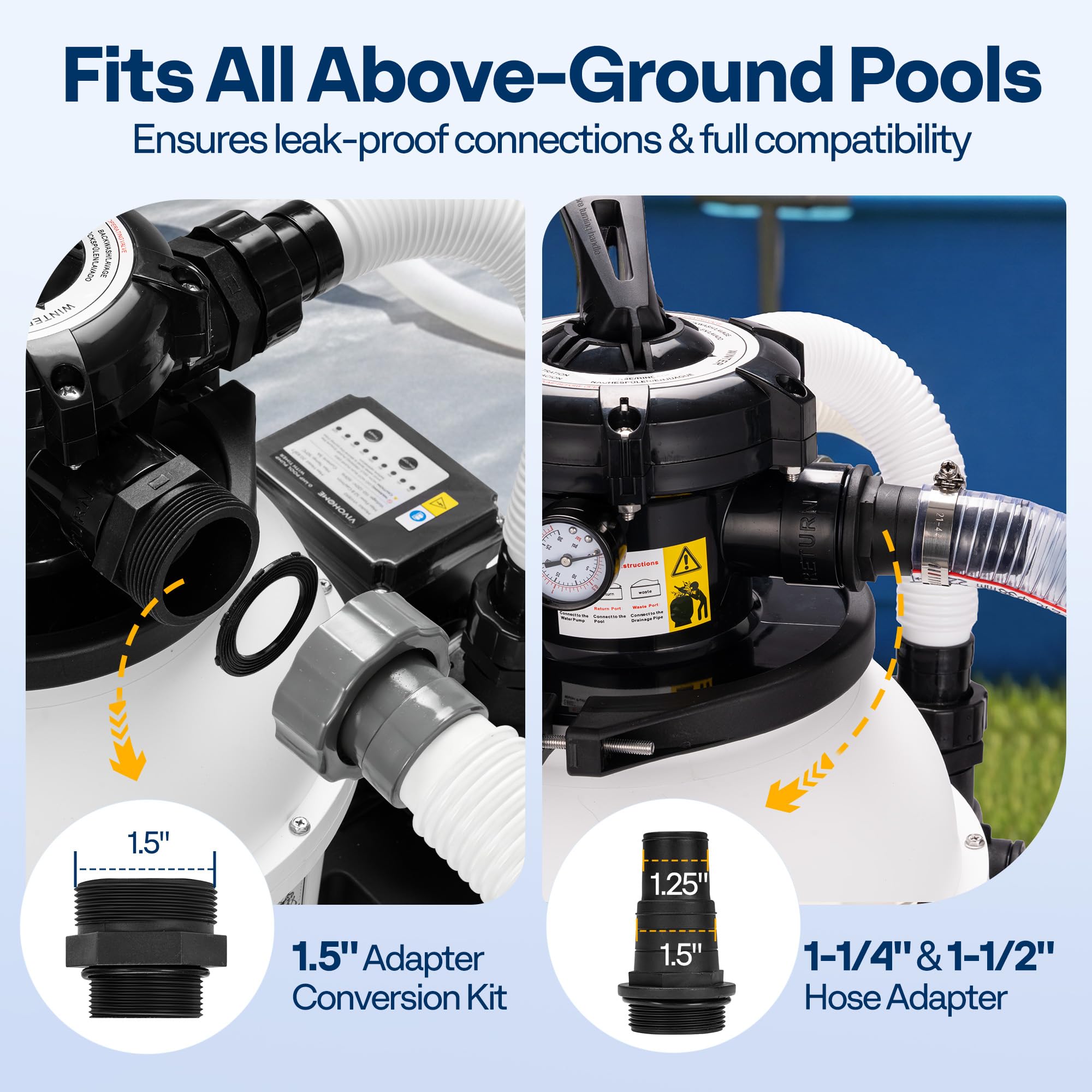 VIVOHOME Pompe de filtre à sable de 30,5 cm pour piscines hors sol jusqu'à 38 000 litres