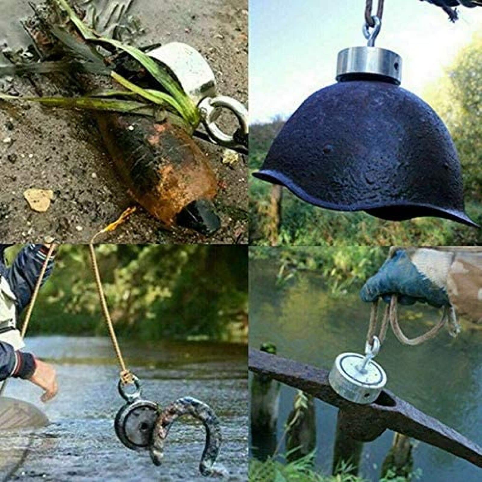 Aimant de pêche rond Double face de 500kg/1100lb, boulon à œil en néodyme de récupération avec corde de 10m pour l'industrie des sciences de la pêche de récupération