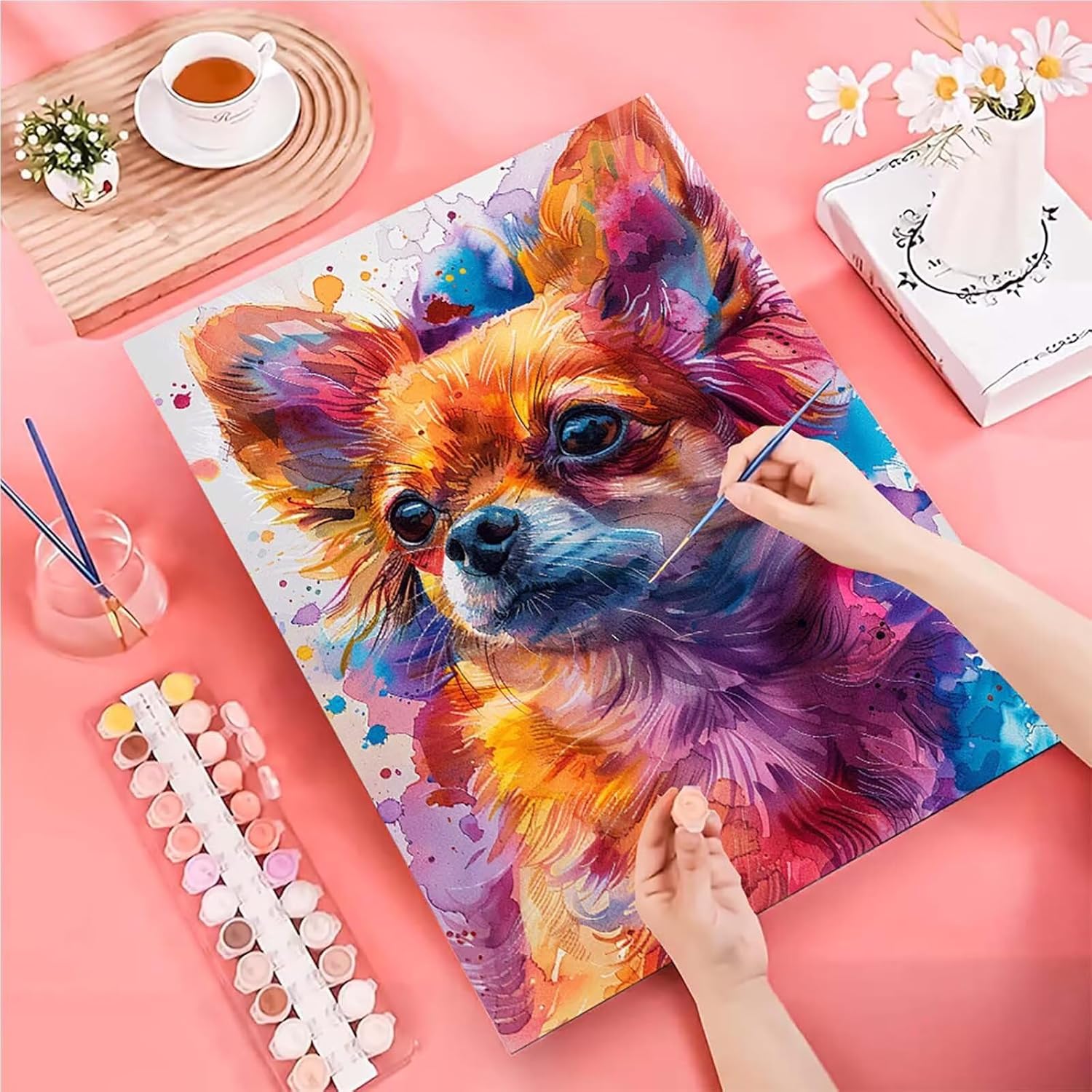 Dog Paint by Numbers Kit for Adults, Paint by Numbers on Canvas, DIY Adult Crafts Painting Kits with Acrylic and Brushes, Hobbies for Women, Paintings for Home Wall Decor, 16x20 in, Animal C-8662