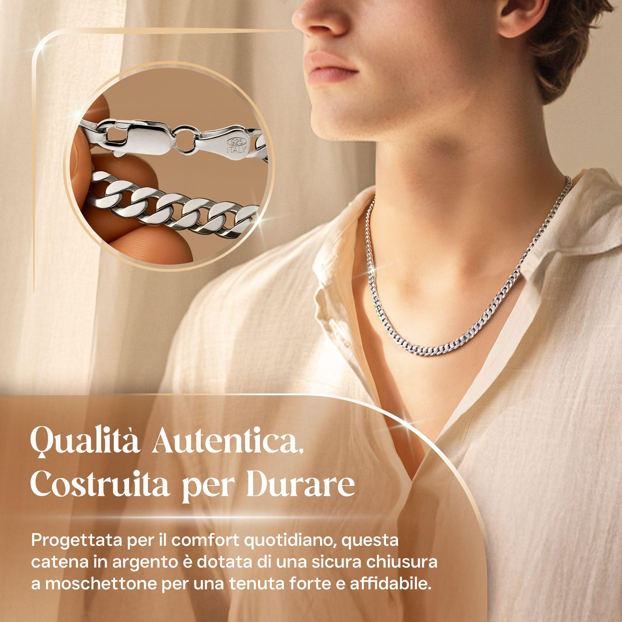 QUADRI - Collana Uomo Argento 925 Vero - Collana Uomo Regalo Compleanno | Modello Cubano - Ragazzo Donna - Misure da 41cm a 66 cm - Made in Italy