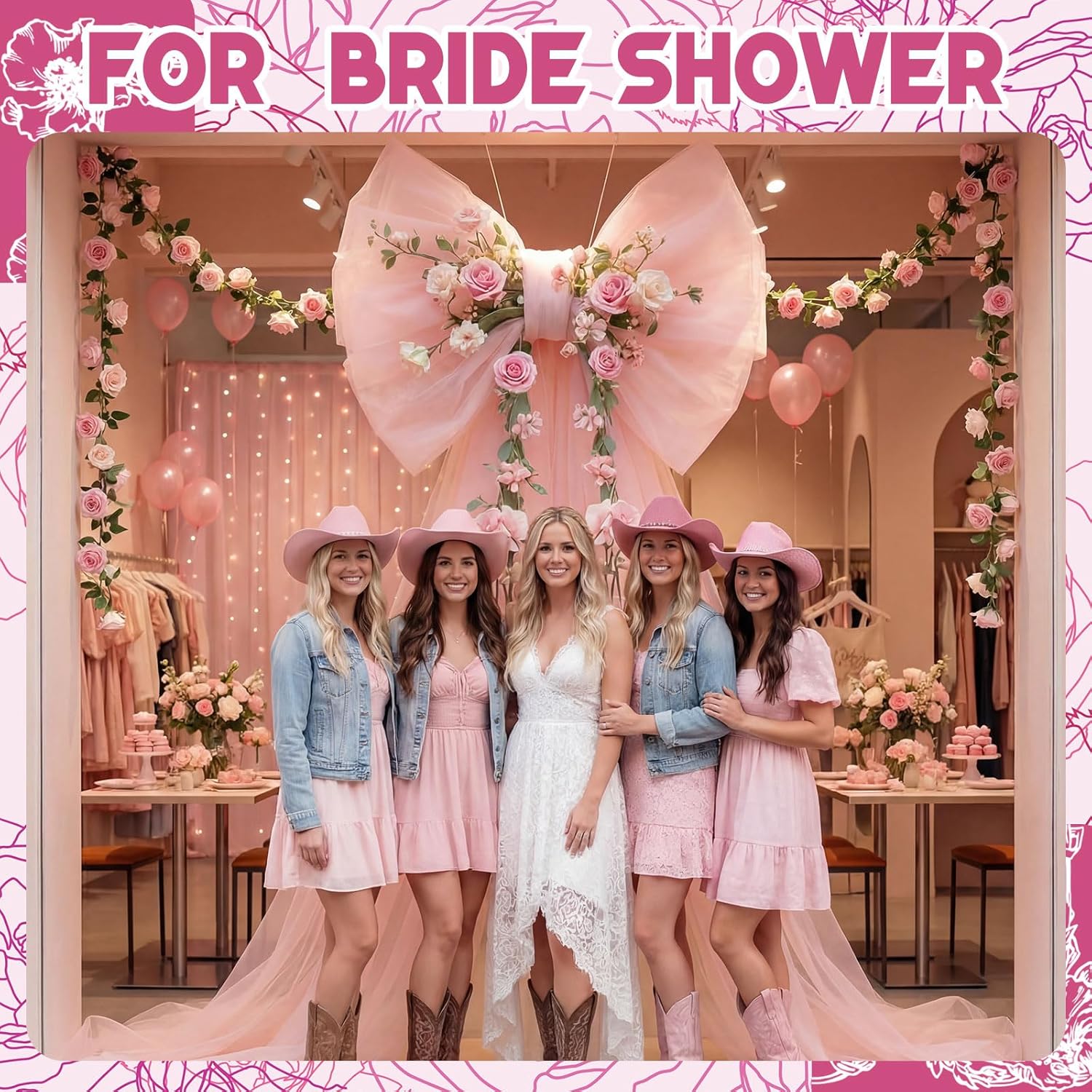 BreezeHug Wedding Giant Bow Decor Big Bow with Long Ribbons Room Wall Seasonal Decor for Wedding Backdrop Bridal Shower Arch Wall Baby Shower Birthday Party Home(32 x 20 x 67inches,Pink)