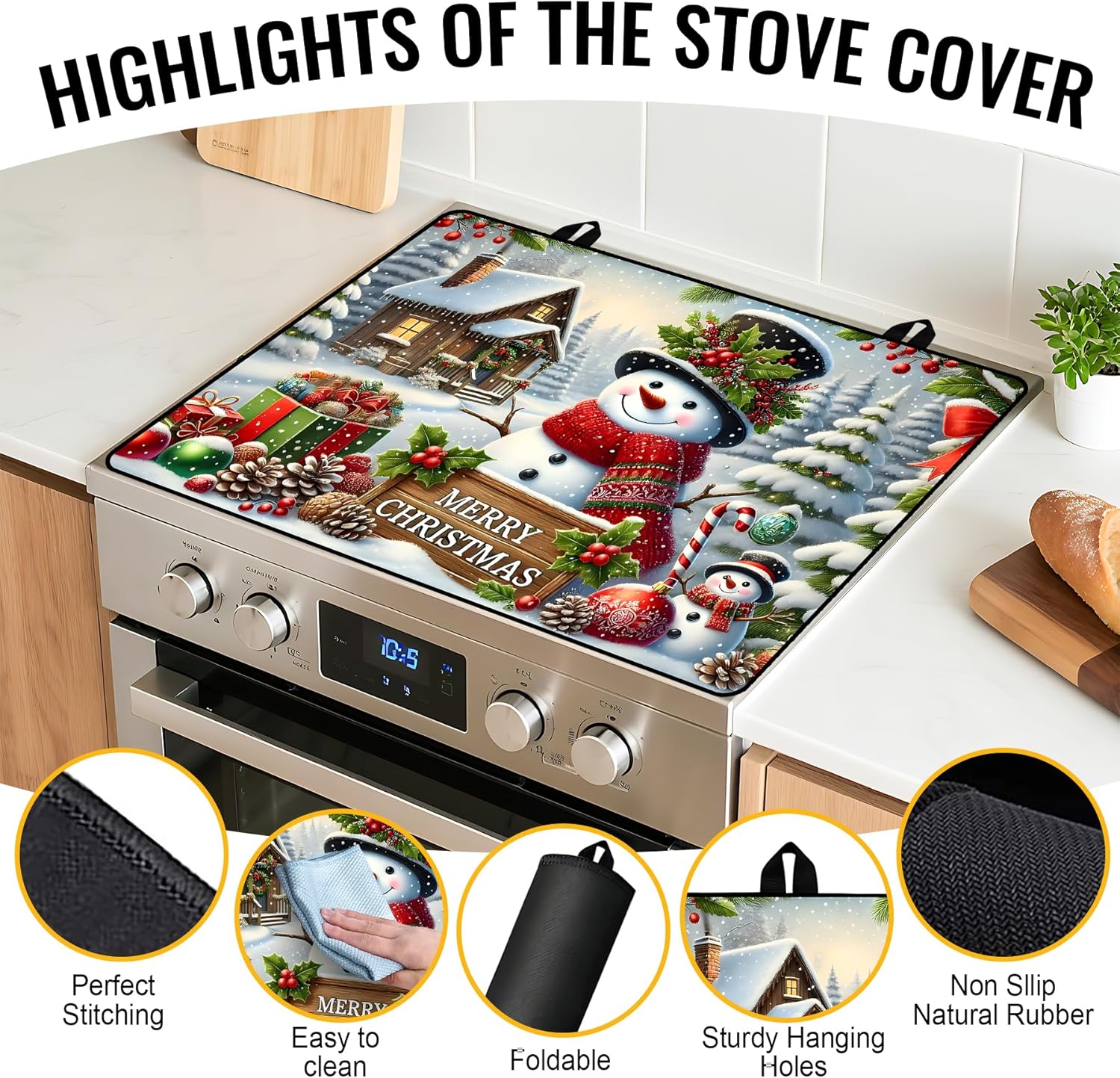 NYZE Christmas Stove Top Cover for Electric Stove,Glass Stove Top Cover,Heat Resistant Glass Cooktop Cover,Stovetop Protector, Kitchen Decor,Dish Drying Mats Cover for Washer Ceramic Top 28.5x20.5 in