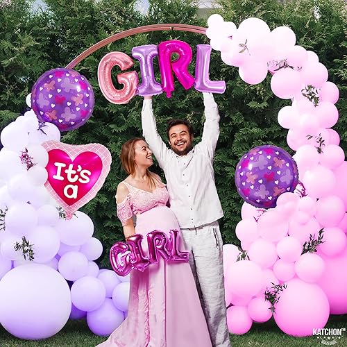 Miniatura 5 de KatchOn, It's A Girl - Juego de 4 globos de letras para niña, globos con texto en inglés "It's A Girl" para decoraciones de baby shower, globos para