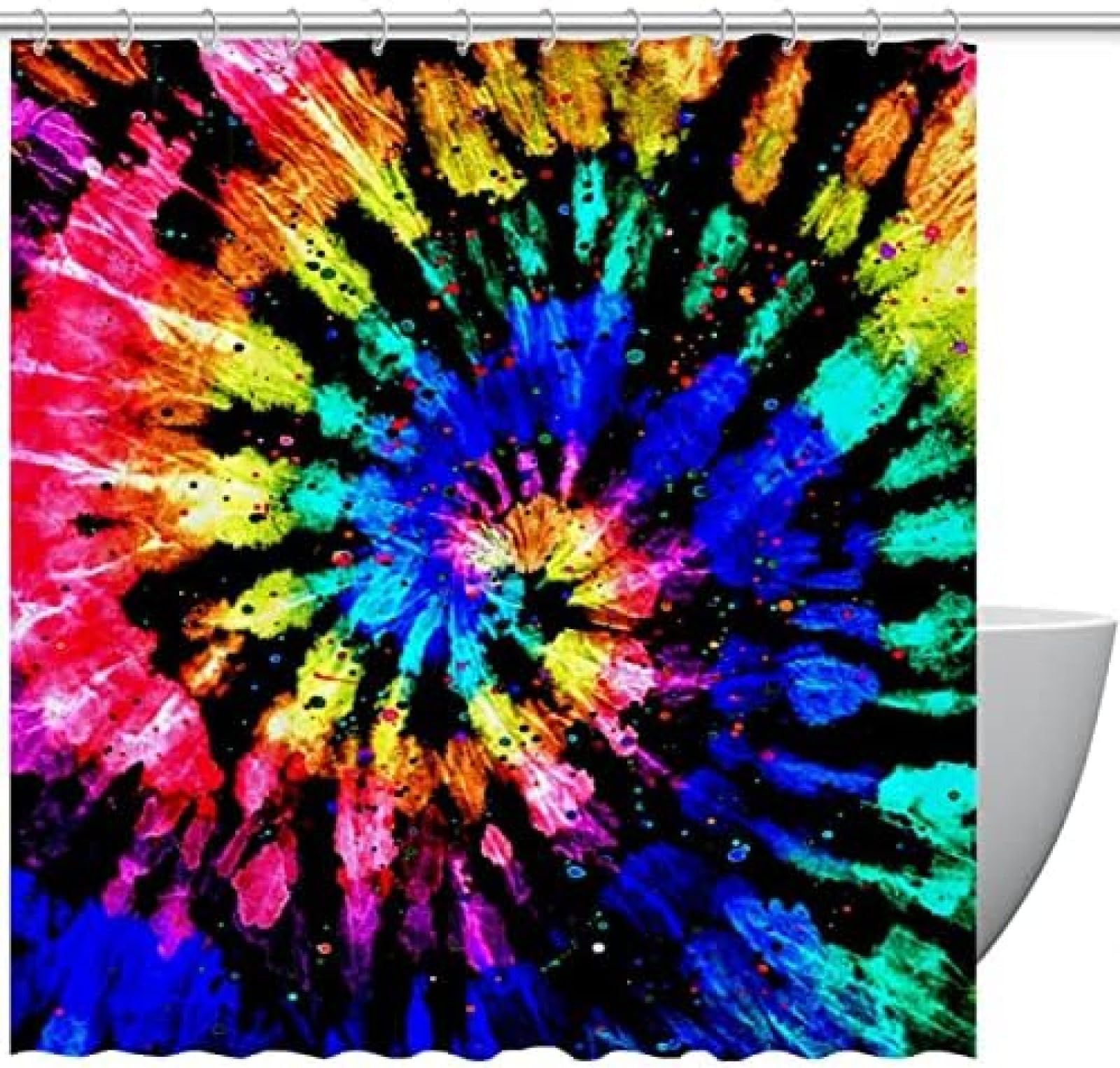 Rideau de douche ROMOER 180x180 cm effet tie-dye aquarelle bleu et violet avec crochets