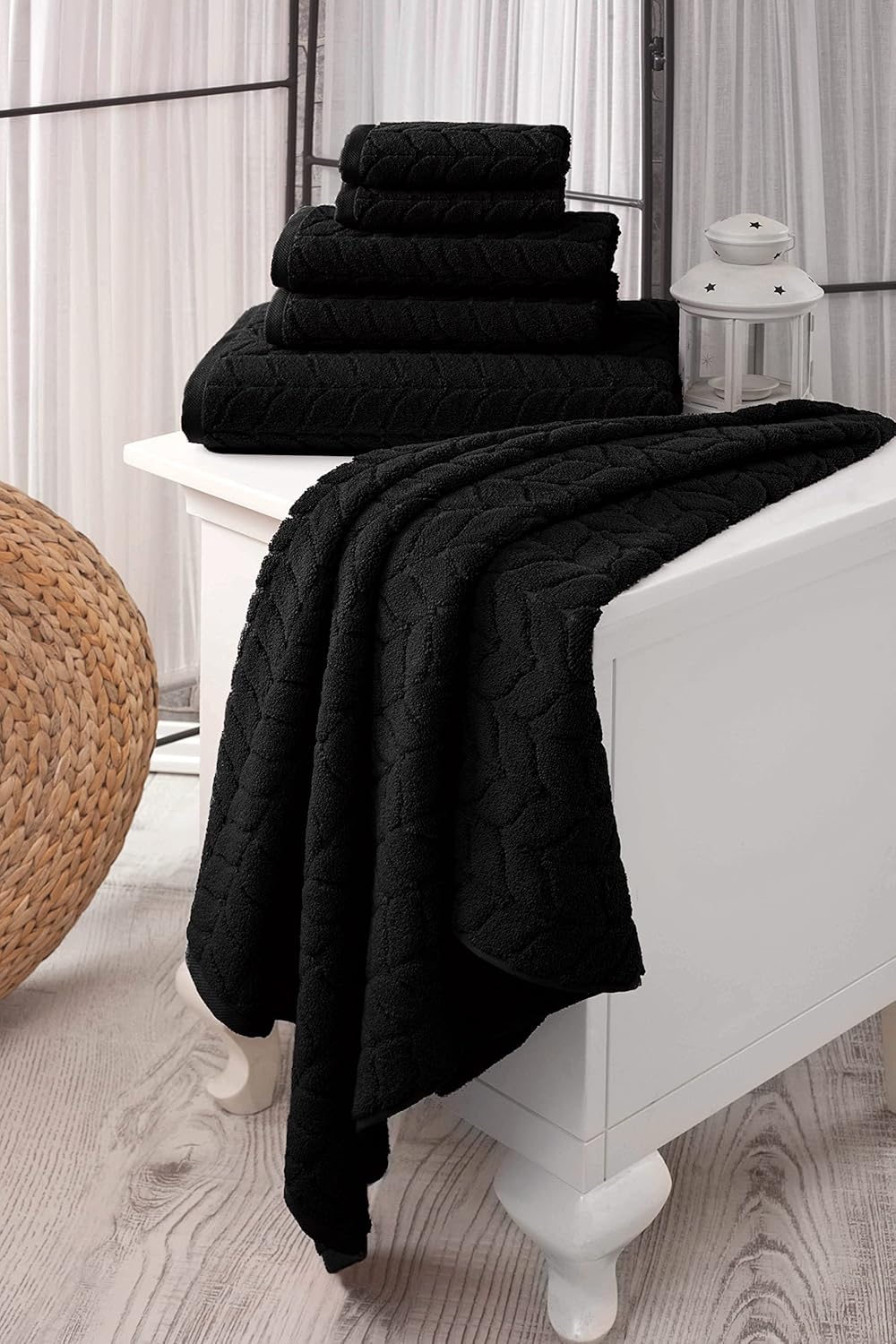 BAGNO MILANO Turkish Cotton Bath Towels, Hand Towels - Soft Plush Jacquard Collection Luxury Towels Set (Black, Towel Set of 6)