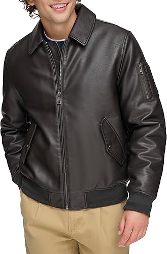 Tommy Hilfiger Chaqueta bomber de piel sintética para hombre