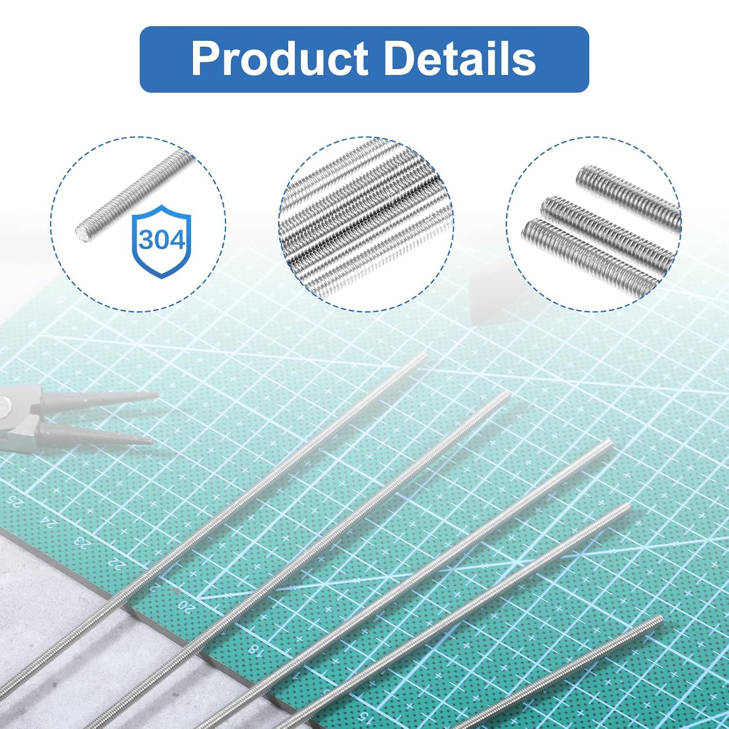5 Pcs Fully Threaded Rod M3 x 300mm 304 Stainless Steel Right Hand Threads Rods Fully Studding Rod for Anchor Bolts Clamps Hangers U Bolts RC Car