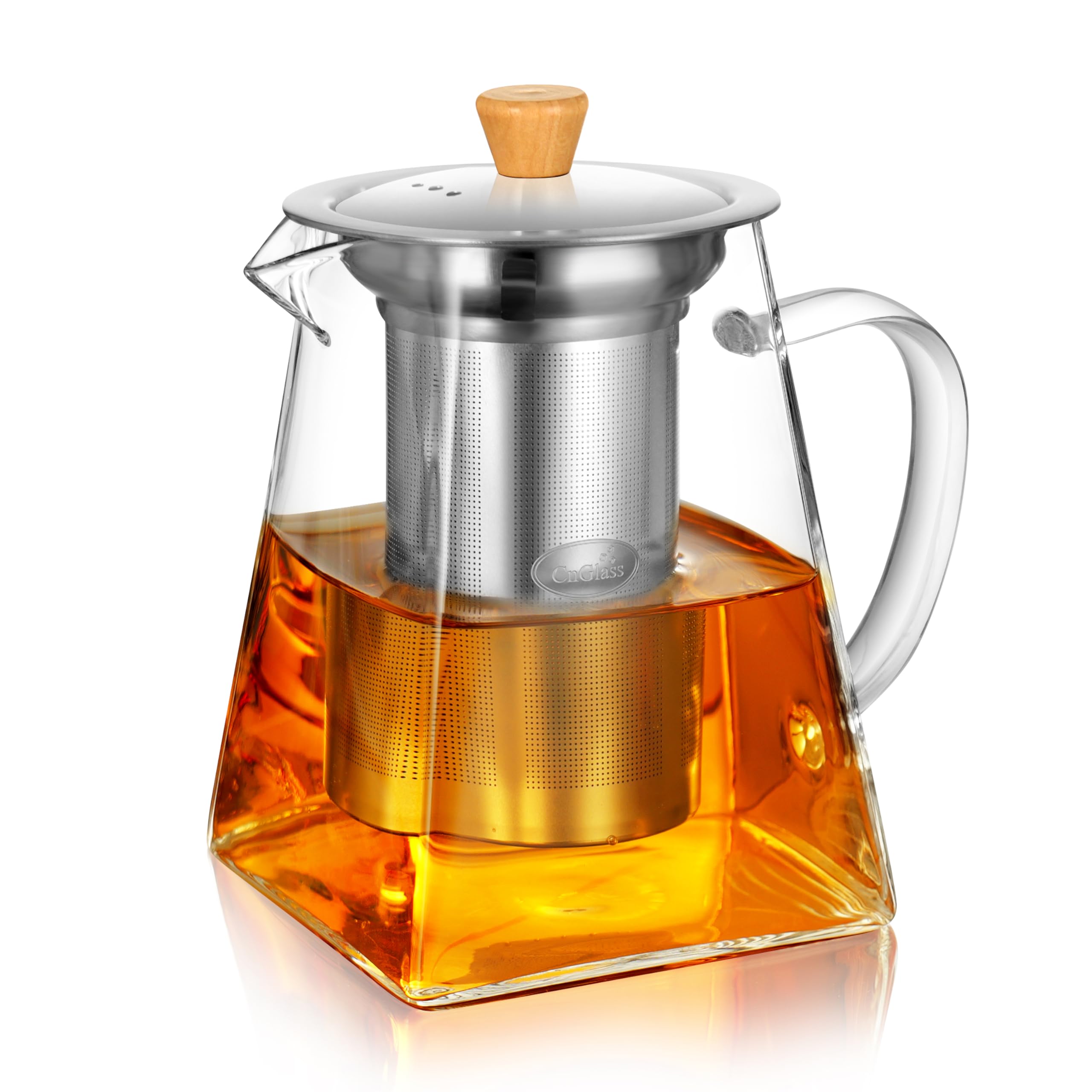 CNGLASS Glass Teapot with Infuser,24oz Clear Glass Tea Kettle with Removable Stainless Steel Strainer,Stovetop Safe Glass Teapot for Blooming and Loose Leaf Tea…