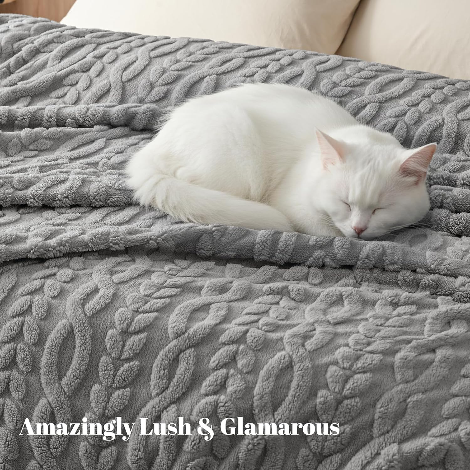 PHF Ultra Soft Sherpa Fleece Blanket Twin Size 60" x 80", 510GSM Fleece Lightweight Yet Warm Blanket for Winter Bed, No Shedding, No Pilling, Tufted Jacquard for Luxury Home Decor, Grey - Image 4