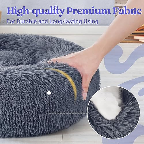 Miniatura 6 de rabbitgoo Cama calmante para perros pequeños, cama para mascotas de 27 pulgadas, lavable, cama redonda esponjosa, cama grande de felpa