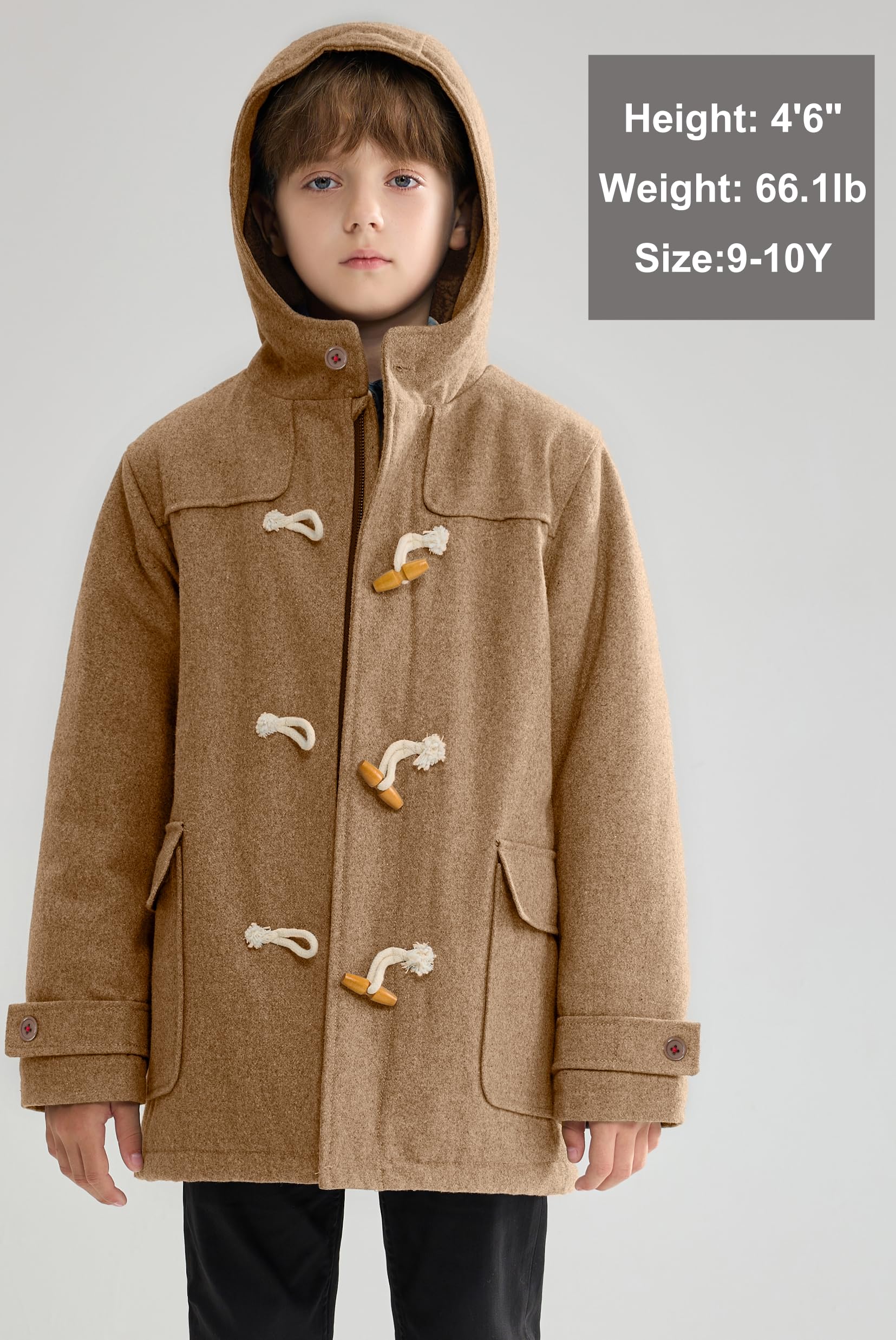 maoo garden Manteau en Laine pour Garçons Veste de sport Doublée Sherpa Lourde d'hiver pour Enfants Manteau Habillé Trench à Capuche