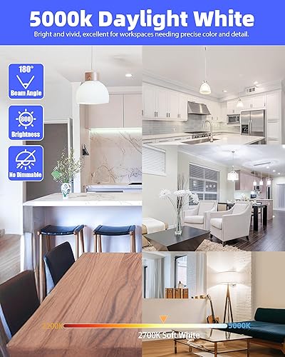 Miniatura 5 de Lumiverse Paquete de 24 bombillas LED A19, 9 vatios equivalente a 60 W, luz blanca diurna de 5000 K, bombilla base E26, no regulable, bombillas de