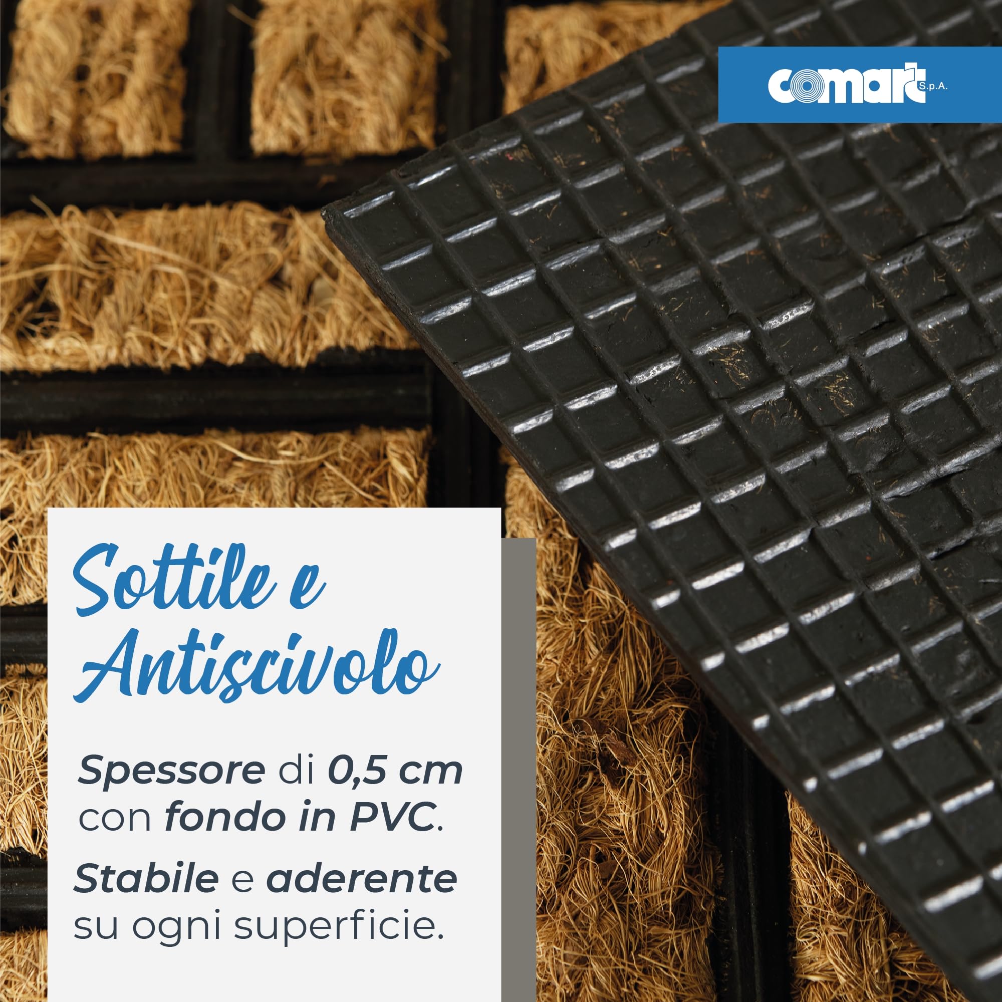 Comart - Zerbino Capitol - 40x60 cm - Zerbino in Cocco con Disegni in Gomma - Tappeto per Ingresso Esterno e Interno - Fondo Antiscivolo Gommato - Facile da Pulire - Mezzaluna - Design Geometrico