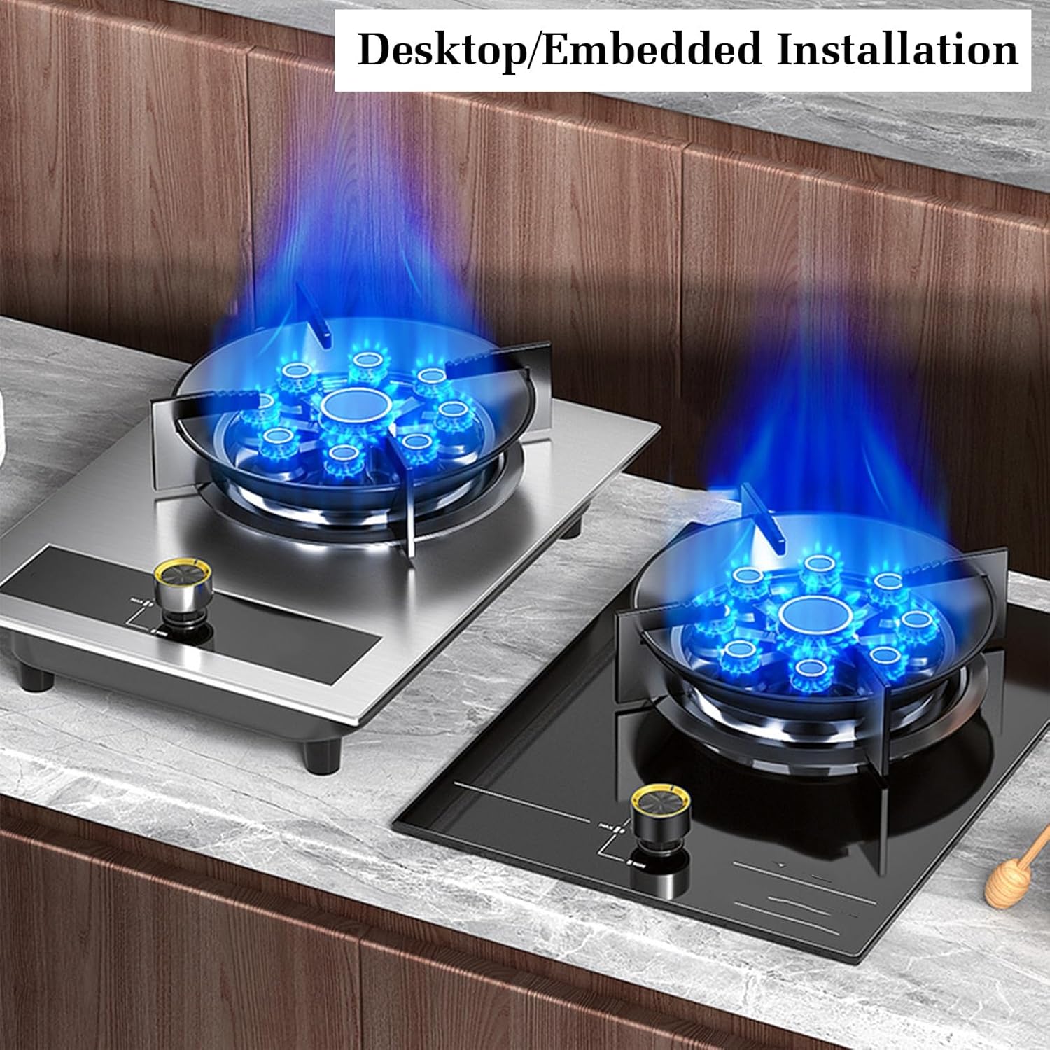 Portable Gas Stove with 1 Burne,5.2KW 9-chamber Fire Ring Frying Pan,Accidental Flameout Protection Device,NG/LPG Conversion(NG)