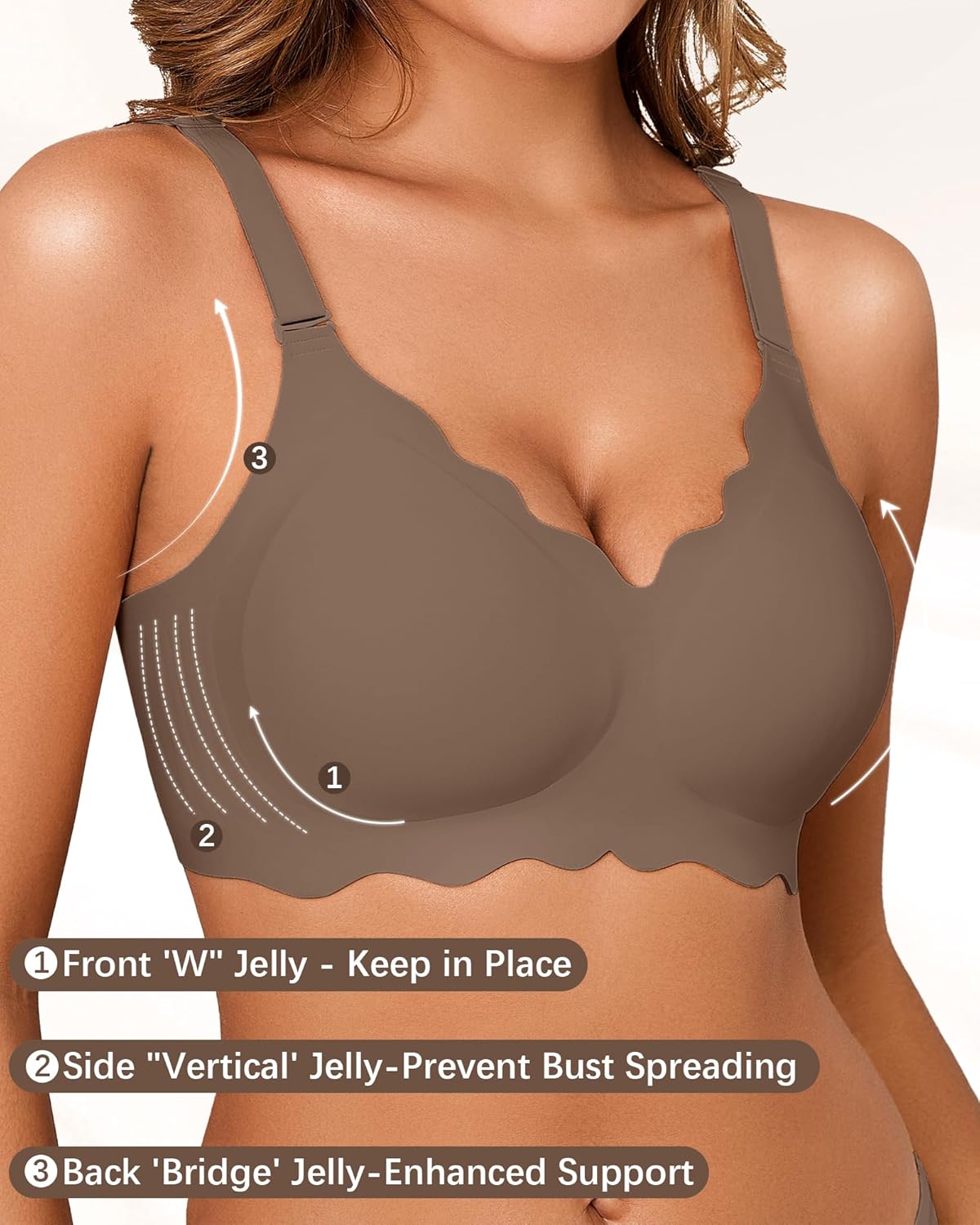 Seamless Bras for Women No Underwire Push Up Bra Full Coverage V-Neck Wirefree Bralettes Soft T-Shirt Everyday Bra - Image 2