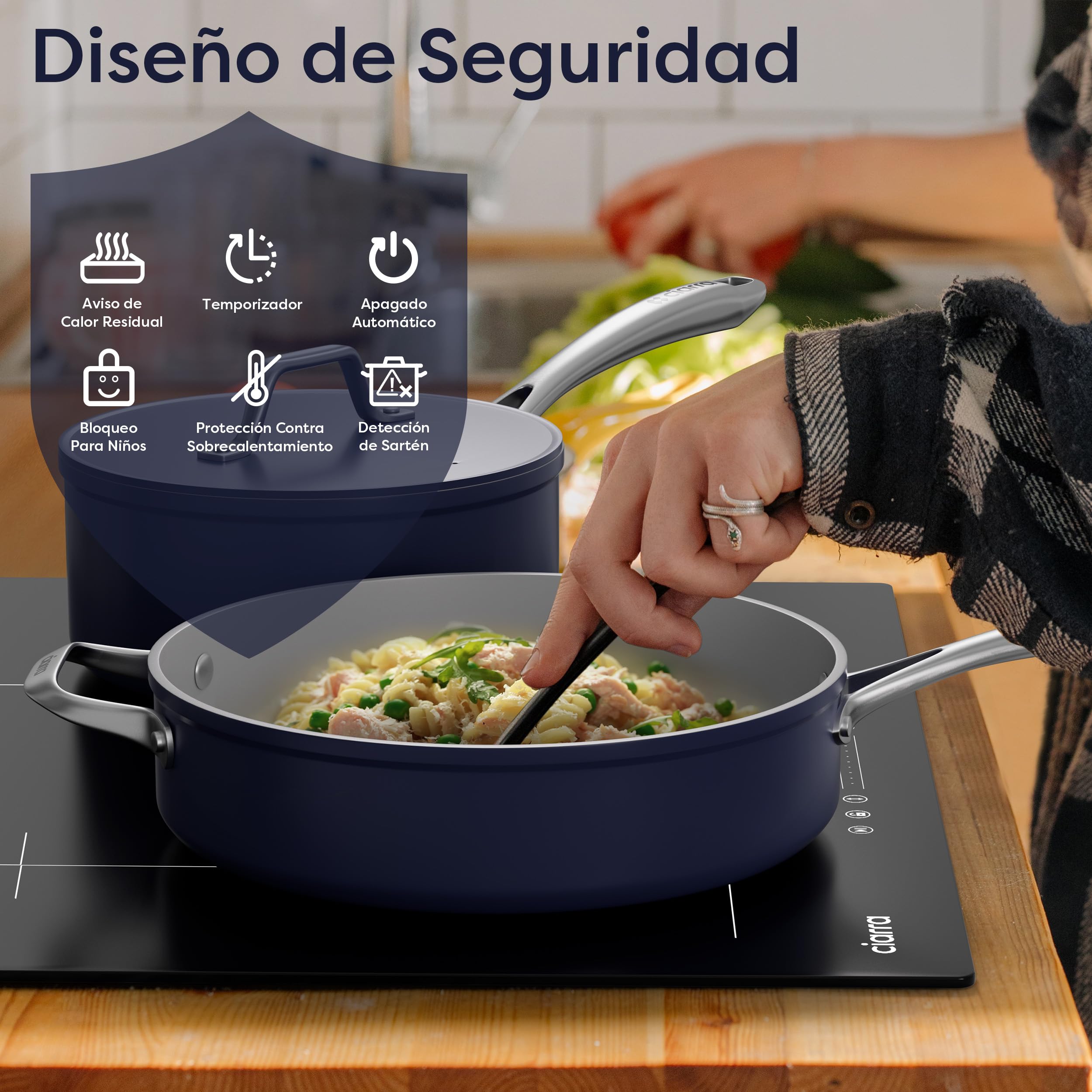 Ciarra Placa de Inducción 3 Zonas Flexible 2 en 1, 60 cm, 6600W | Boost, Función Pausa, Control Táctil Slider, Temporizador, Bloqueo Infantil, Detector de Recipientes