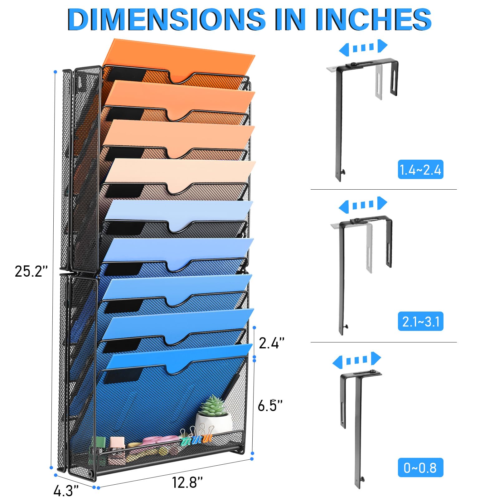 lemonsea Wall File Organizer, 10 Pockets Mesh Hanging File Organizer, Wall Mount File Paper Folder Holder With Hooks, Wall Organizer Magazine Document Mail for Office School, Black