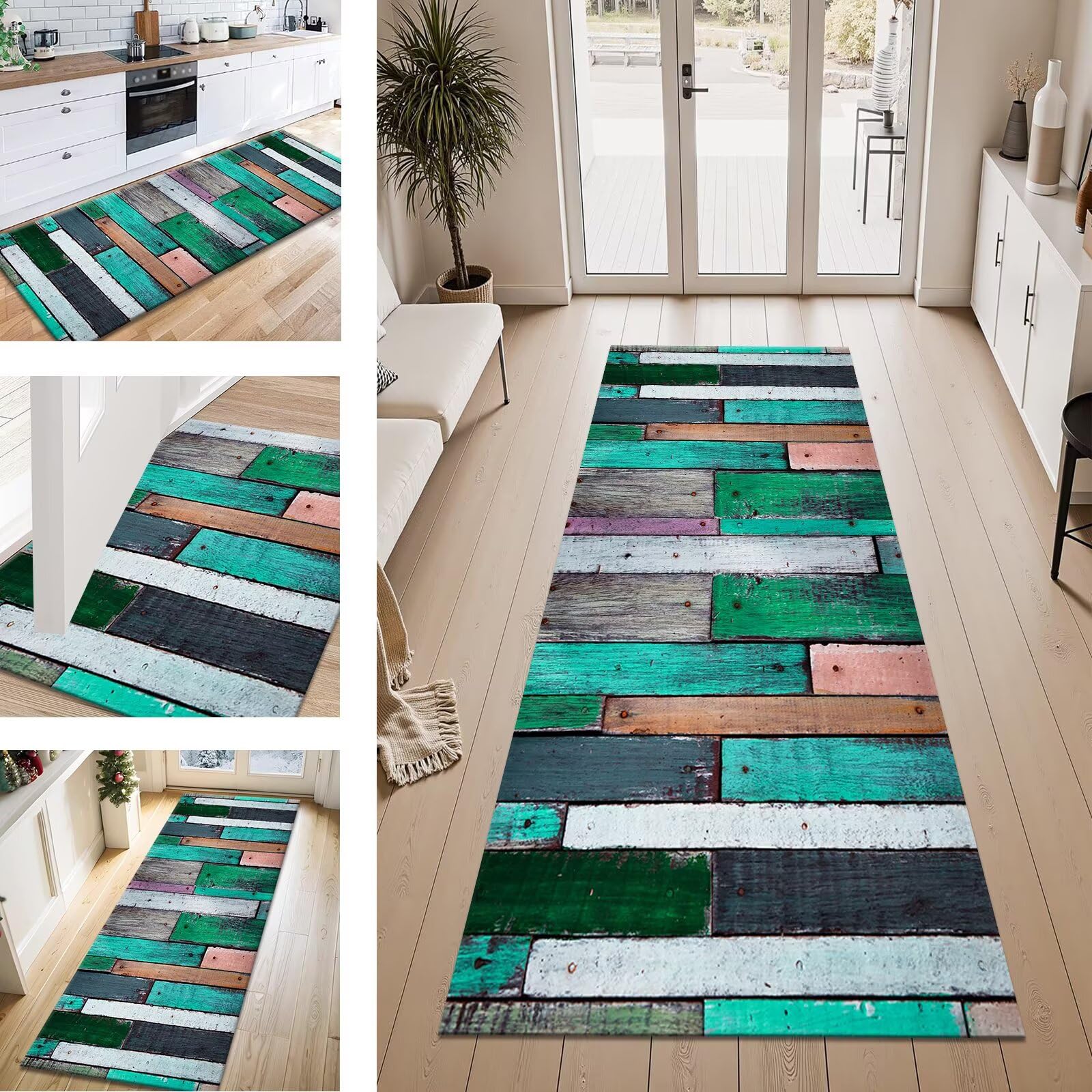 Teppich Läufer Flur Küche rutschfest Mehrfarbig Modern Teppichläufer Kücheläufer Waschbar 120X400CM Meterware Küchenteppich Flurteppich für Wohnraum Schlafzimmer Kinderzimmer Schmutzfangläufer
