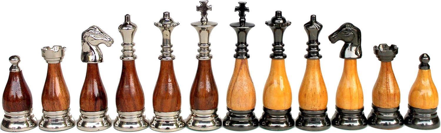 StonKraft Brass Wooden Chess Pieces Pawns Chessmen Figure Figurine Pieces Coins (3.5" King)