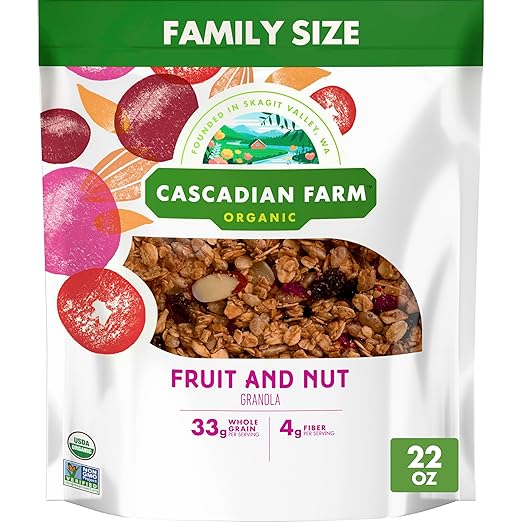 Cascadian Farm Organic Granola, Fruit and Nut Cereal, Resealable Pouch, Family Size, 22 oz
