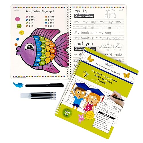 Miniatura 4 de Magic Practice - 6 cuadernos de ejercicios con bolígrafos de tinta que desaparecen, práctica de escritura a mano reutilizable para niños, libros de